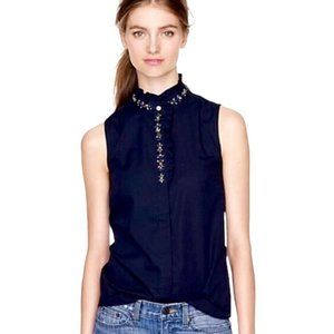 ✨NEW✨ J. Crew Jewelry Navy Ruffleneck Sleeveless Top Cotton Blouse